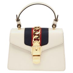 Gucci Off White Leather Mini Web Chain Sylvie Top Handle Bag