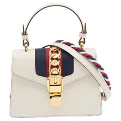 Gucci Off White Leather Mini Web Chain Sylvie Top Handle Bag