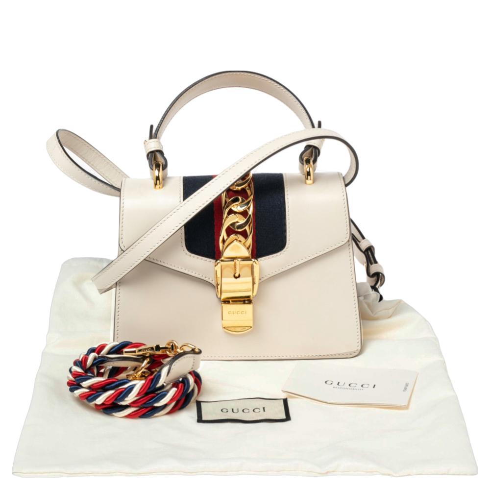 Gucci Off-White Leather Mini Web Sylvie Top Handle Bag 8