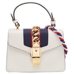Gucci Off White Leather Mini Web Sylvie Top Handle Bag