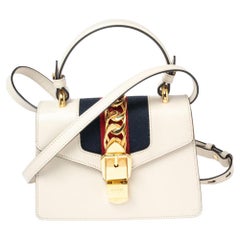Gucci Off-White Leather Mini Web Sylvie Top Handle Bag