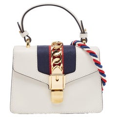 Gucci Off White Leather Mini Web Sylvie Top Handle Bag