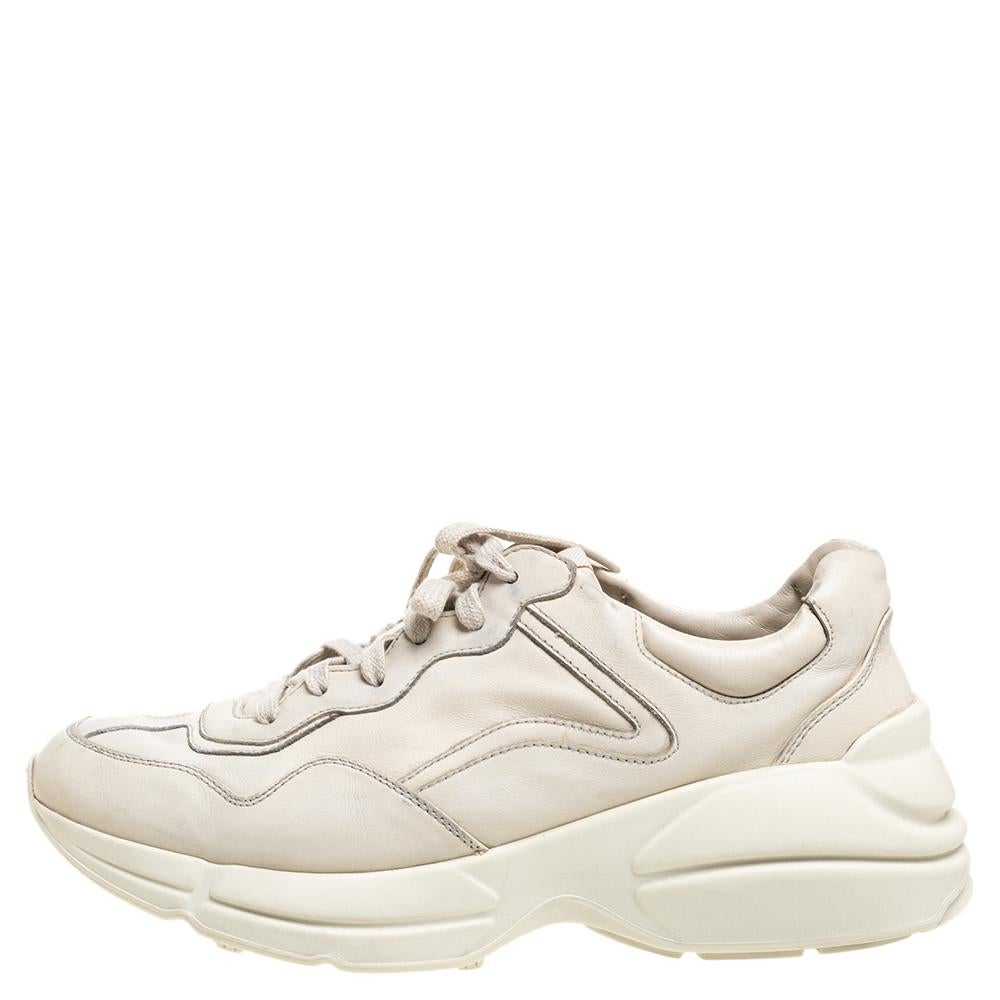 Gucci Off White Leather Rhyton Sneaker Size 41 In Good Condition In Dubai, Al Qouz 2