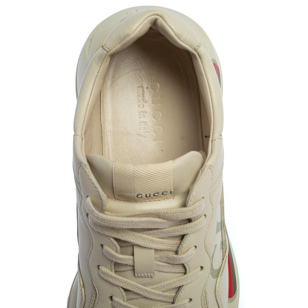 Gucci Off White Leather Rhyton Sneakers Size 41.5 In Good Condition In Dubai, Al Qouz 2