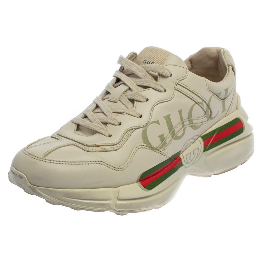 Gucci Off White Leather Rhyton Sneakers Size 41.5
