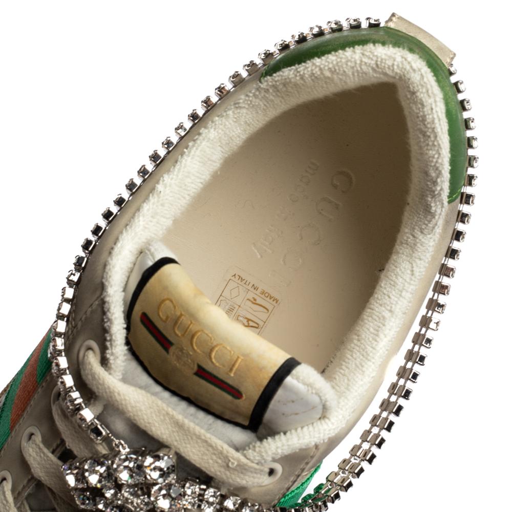 Brown Gucci Off White Leather Screener Sneakers with Crystals Size 40