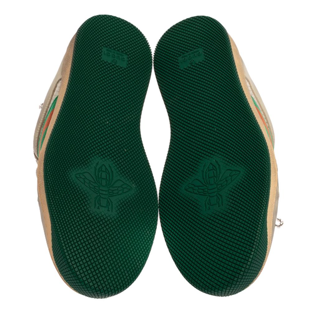 Gucci Off White Leather Screener Sneakers with Crystals Size 40 In New Condition In Dubai, Al Qouz 2