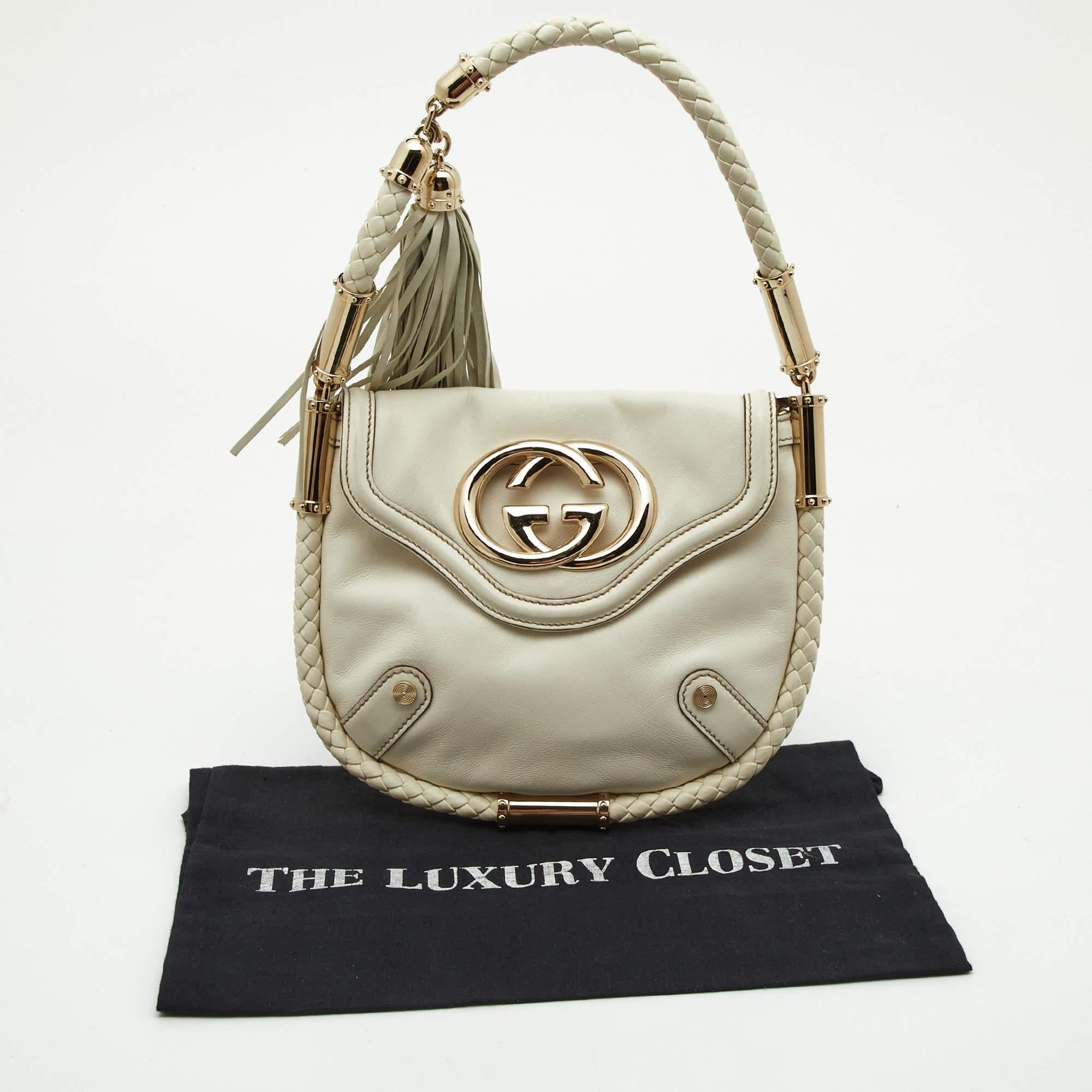 Gucci Off White Leather Small Britt Tassel Hobo 10