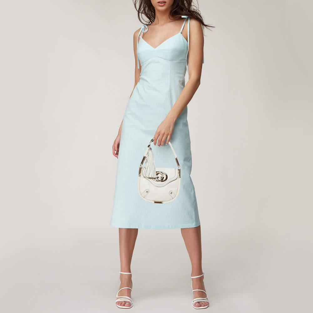 Women's Gucci Off White Leather Small Britt Tassel Hobo