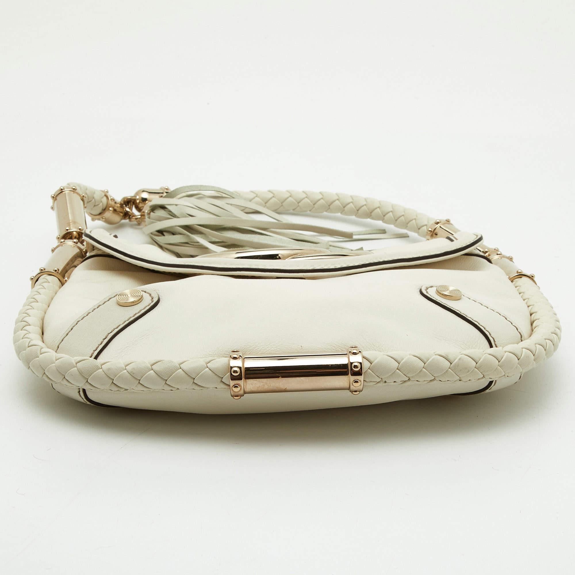 Gucci Off White Leather Small Britt Tassel Hobo 4