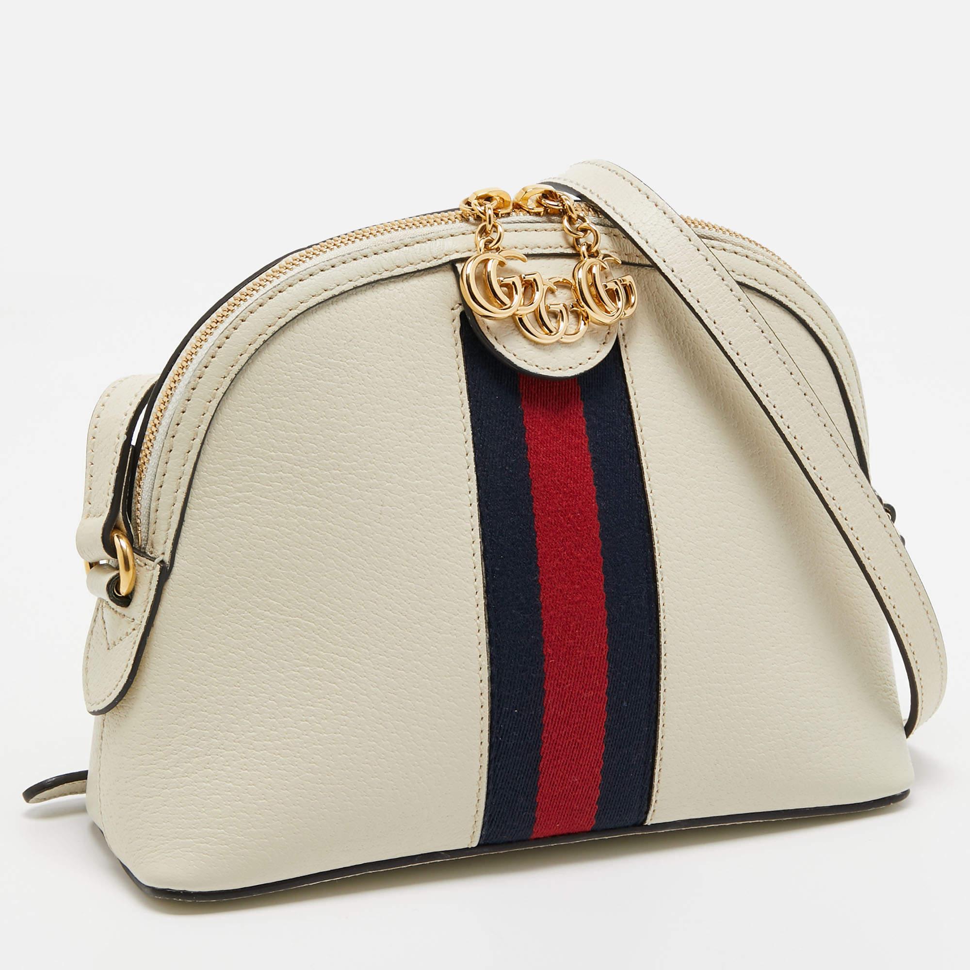 Gucci Off White Leather Small Ophidia Shoulder Bag In Good Condition In Dubai, Al Qouz 2