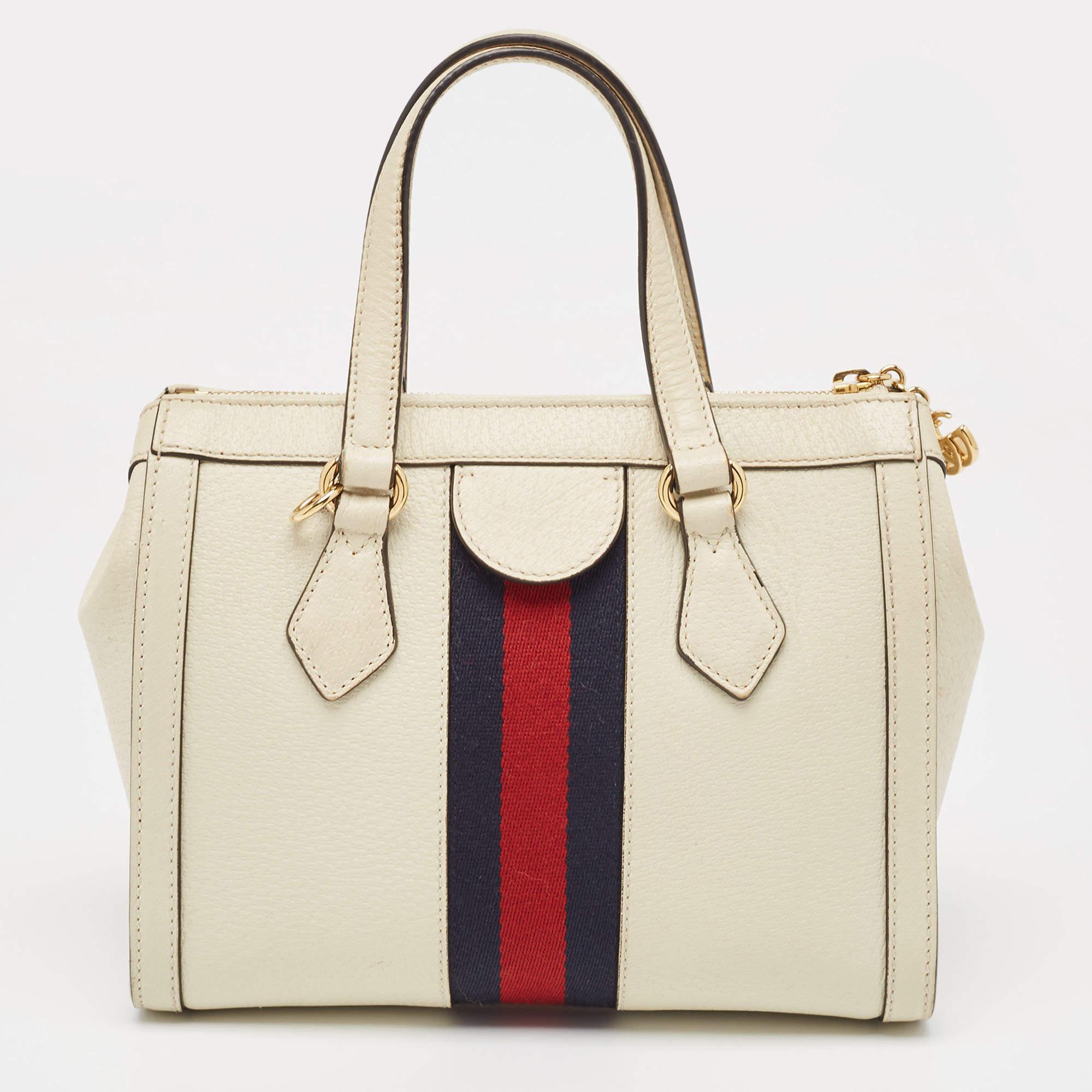 Gucci Off White Leather Small Ophidia Tote For Sale 2