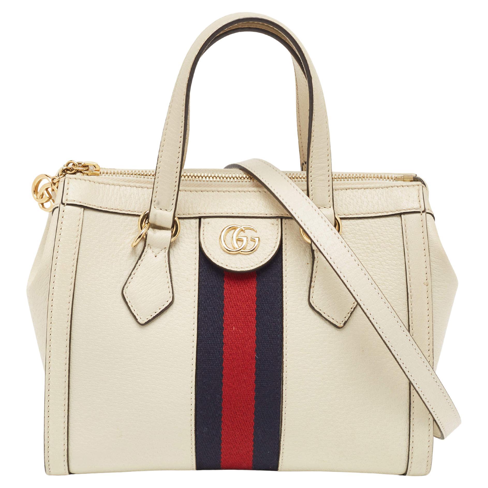 Gucci Off White Leather Small Ophidia Tote For Sale