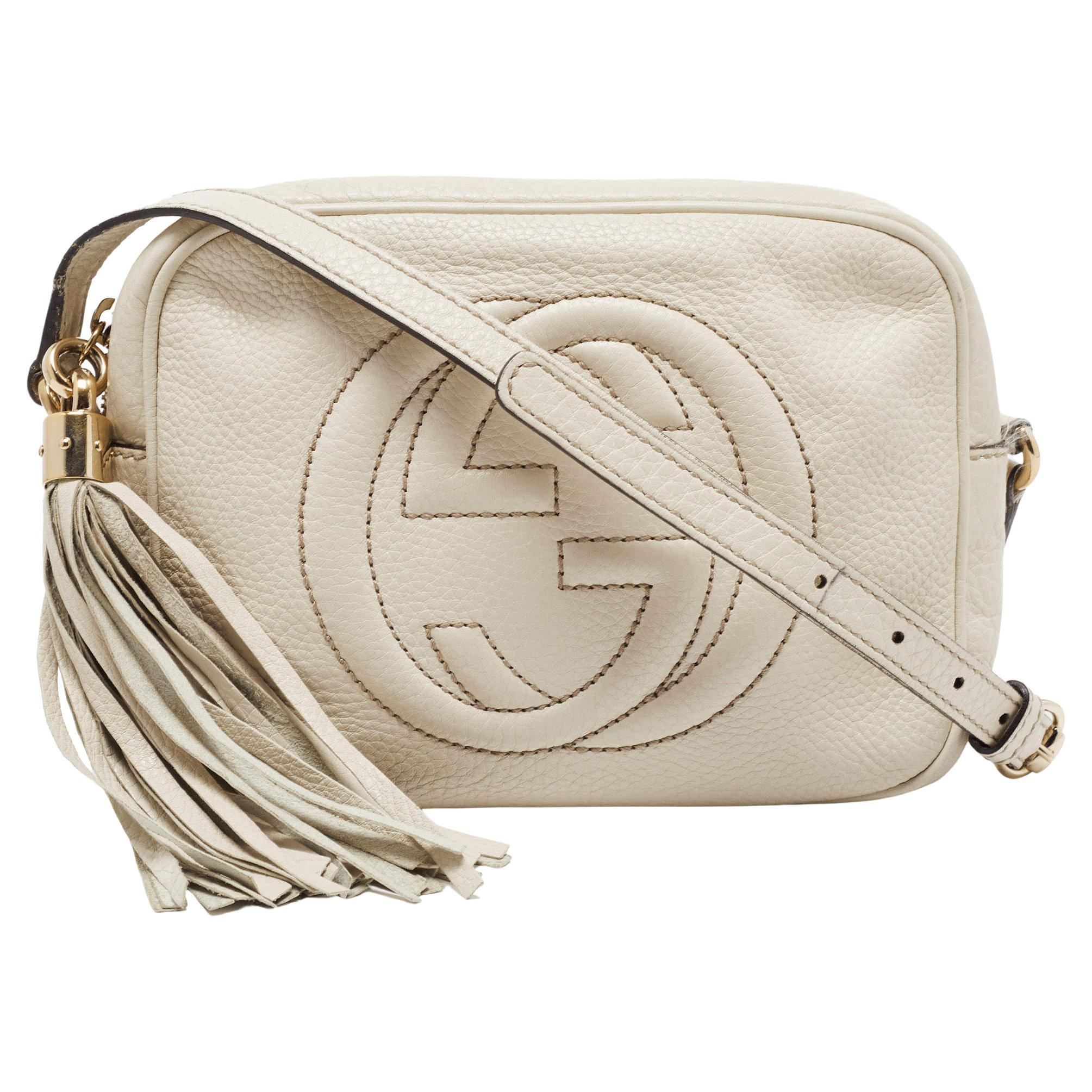 Gucci Soho Off-White Chain Strap Pebbled Calfskin Shoulder Bag