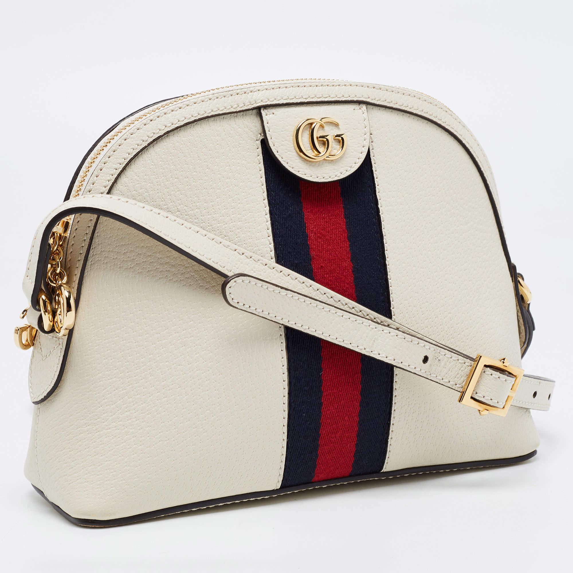 Women's Gucci Off-White Leather Small Web Ophidia GG Shoulder Bag