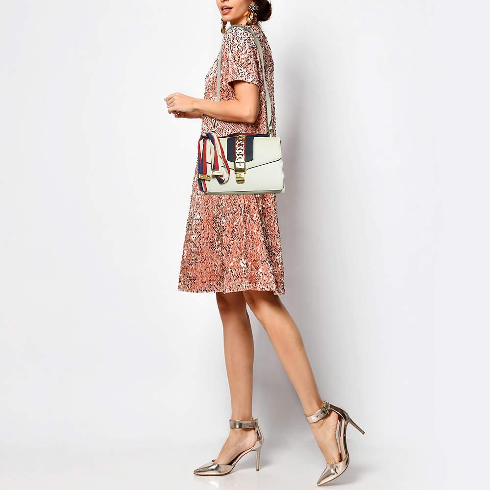 Gucci Off White Leather Small Web Sylvie Shoulder Bag 7