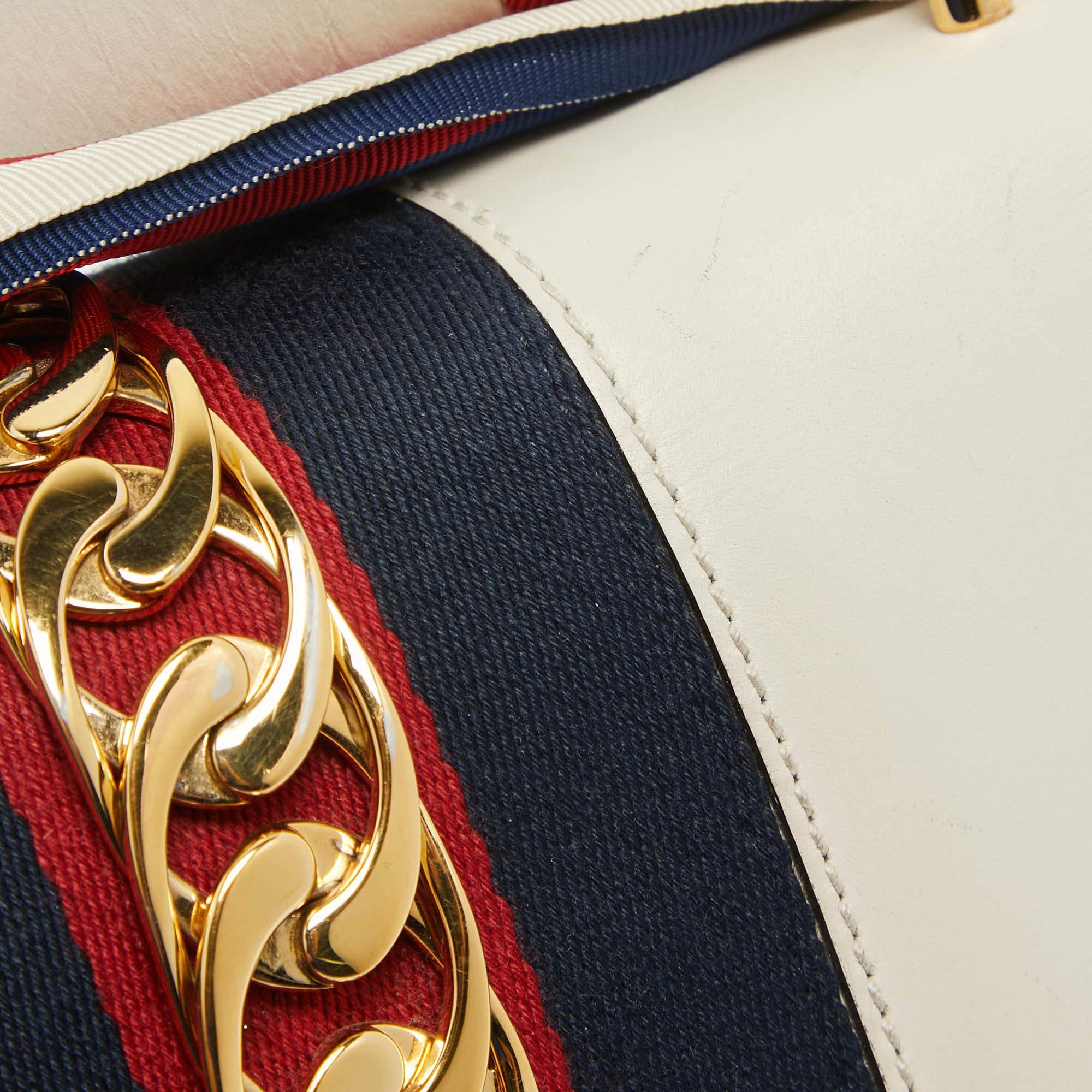 Gucci Off White Leather Small Web Sylvie Shoulder Bag 8
