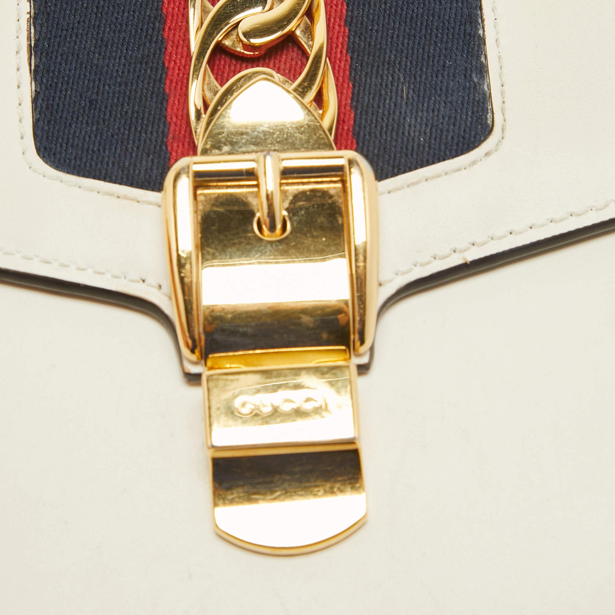 Gucci Off White Leather Small Web Sylvie Shoulder Bag 14