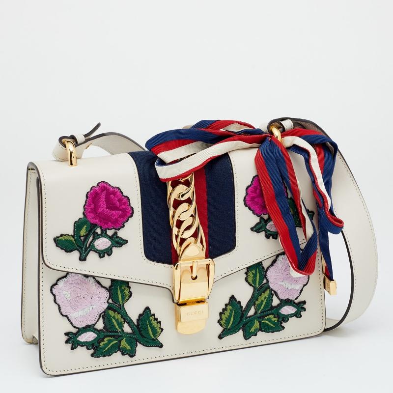 Beige Gucci Off-White Leather Sylvie Small Shoulder Bag