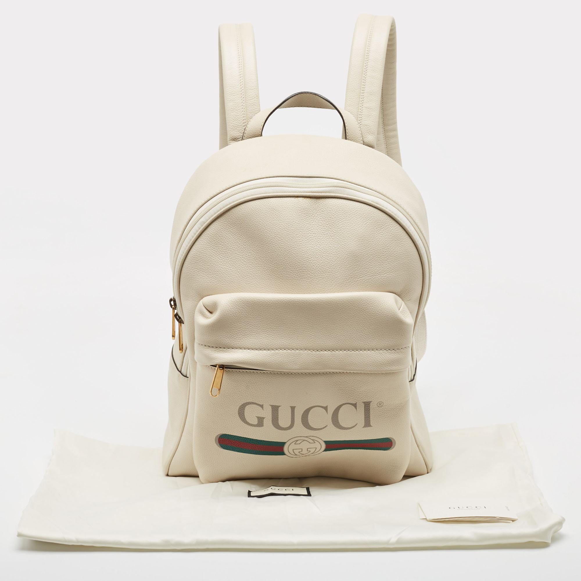 Gucci Off White Leather Vintage Logo Print Backpack 1