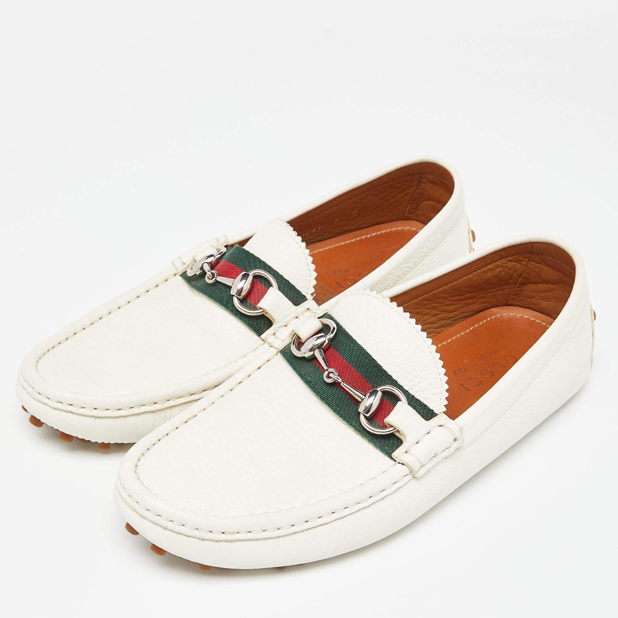 Gucci Off White Leather Web Horsebit Loafers Size 41 4