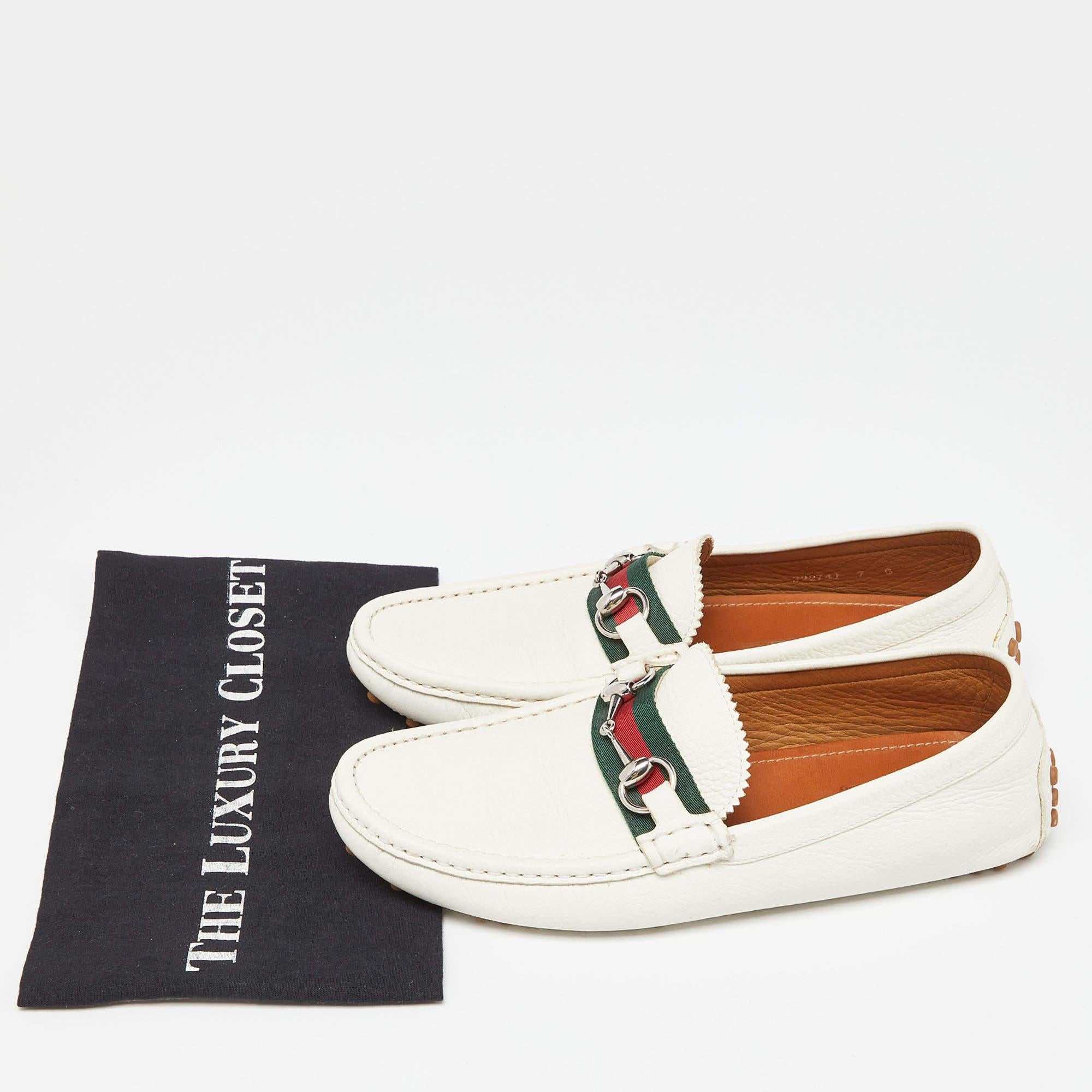 Gucci Off White Leather Web Horsebit Loafers Size 41 5
