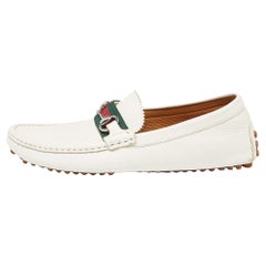 Gucci Off White Leather Web Horsebit Loafers Size 41