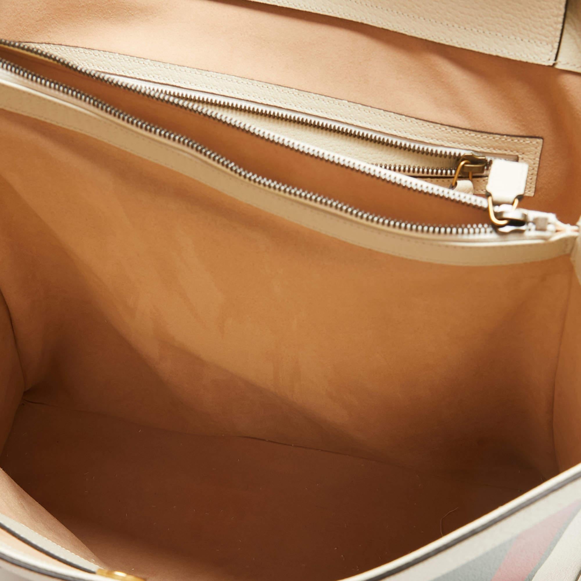 Gucci Off White Leather Web Print Maxi Diana Tote 2