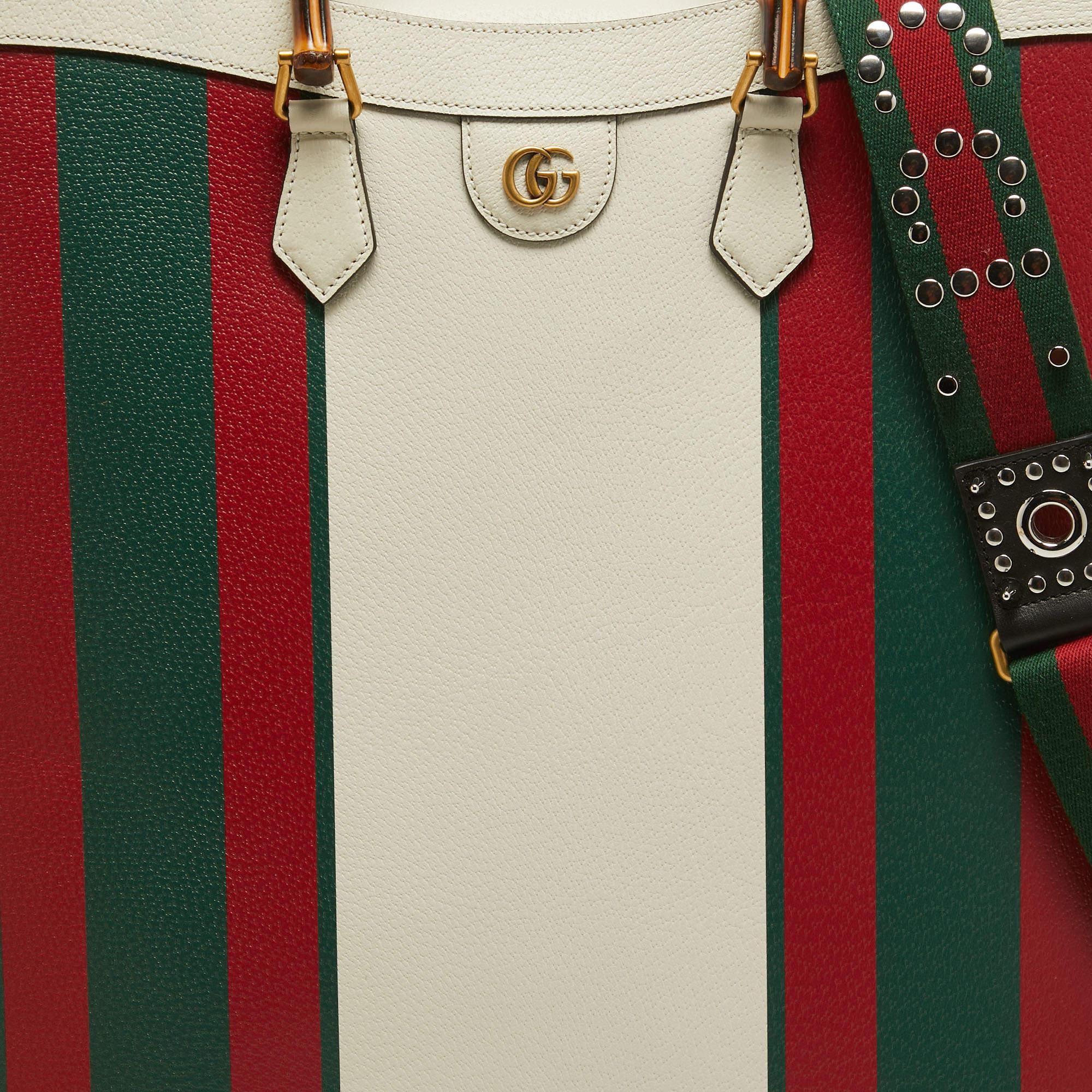 Gucci Off White Leather Web Print Maxi Diana Tote 3