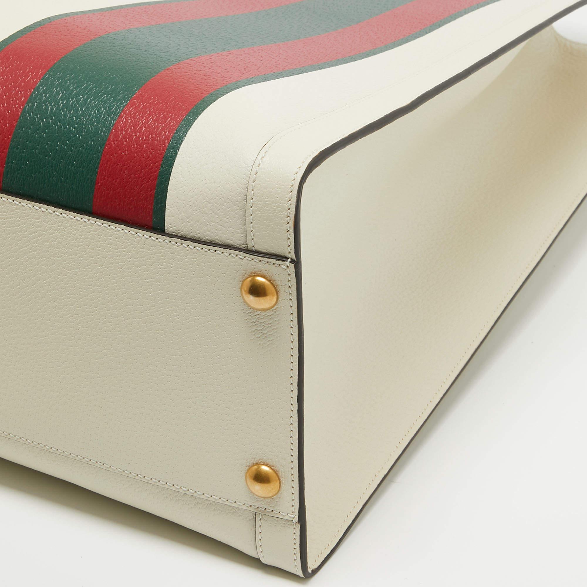 Gucci Off White Leather Web Print Maxi Diana Tote 4