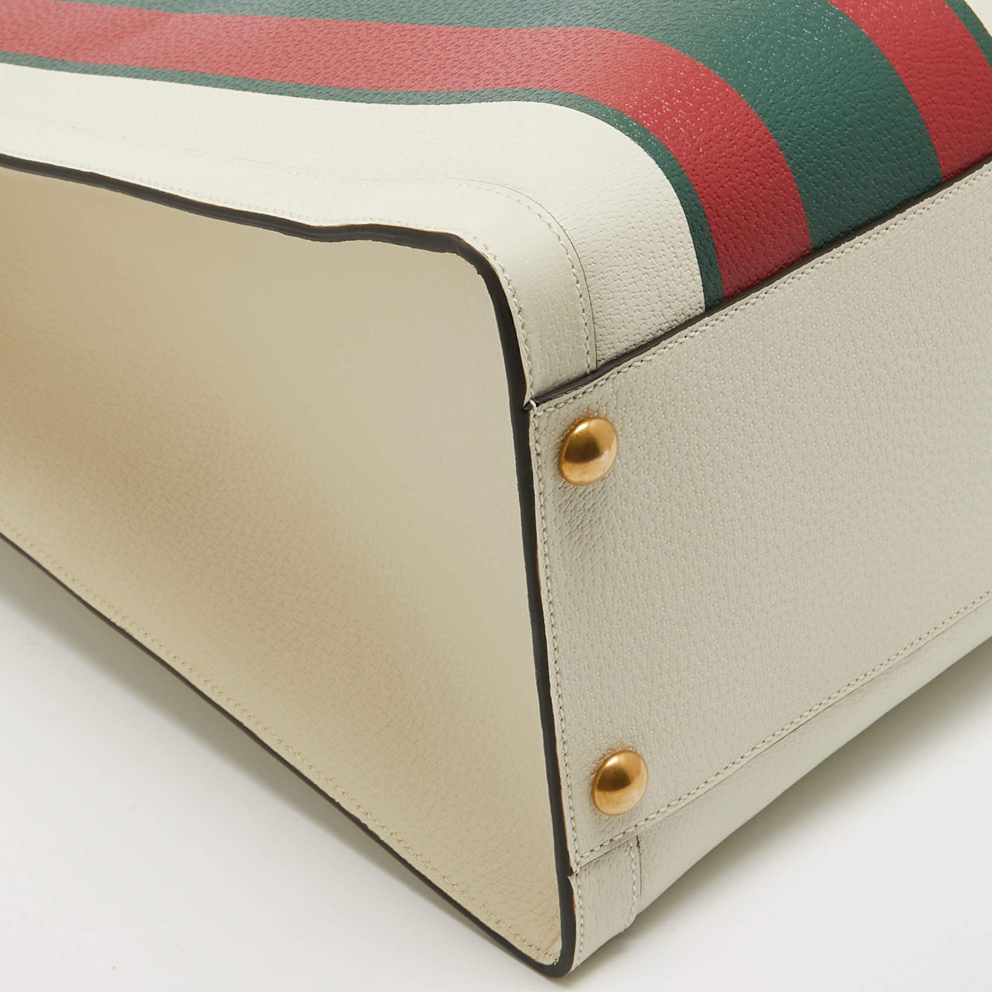 Gucci Off White Leather Web Print Maxi Diana Tote 5