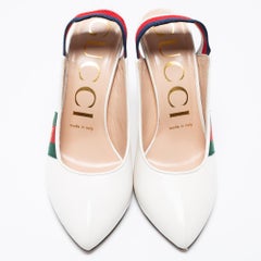 Gucci Off-White Leather Web Sylvie Slingback Pumps Size 37