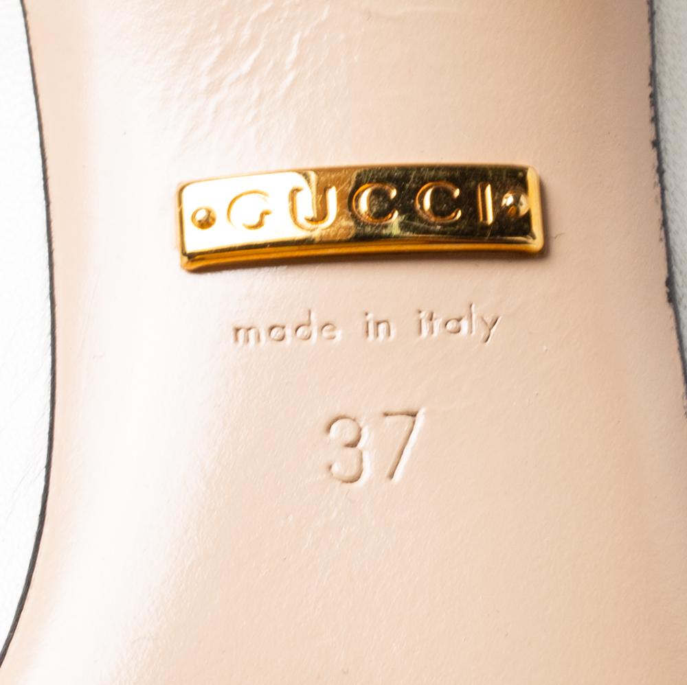 Beige Gucci Off-White Leather Web Sylvie Slingback Pumps Size 37
