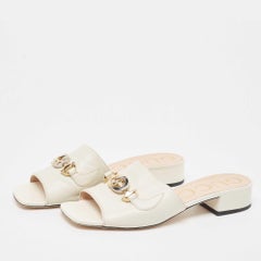 Gucci Off White Leather Zumi Slide Sandals Size 37