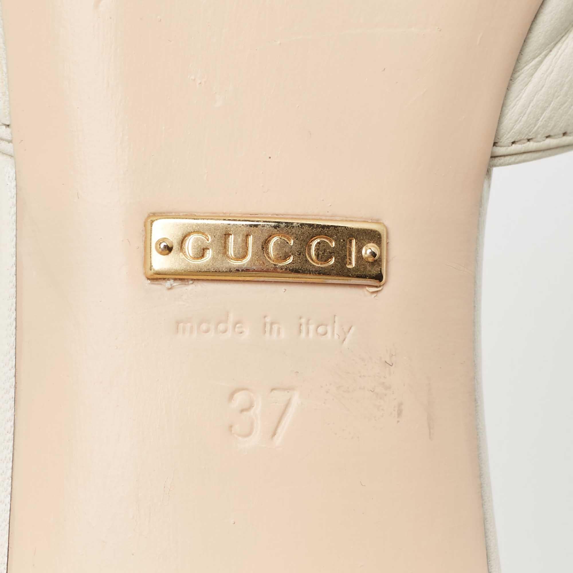 Gucci Off White Leather Zumi Slide Sandals Size 37 4