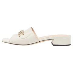 Used Gucci Off White Leather Zumi Slide Sandals Size 37