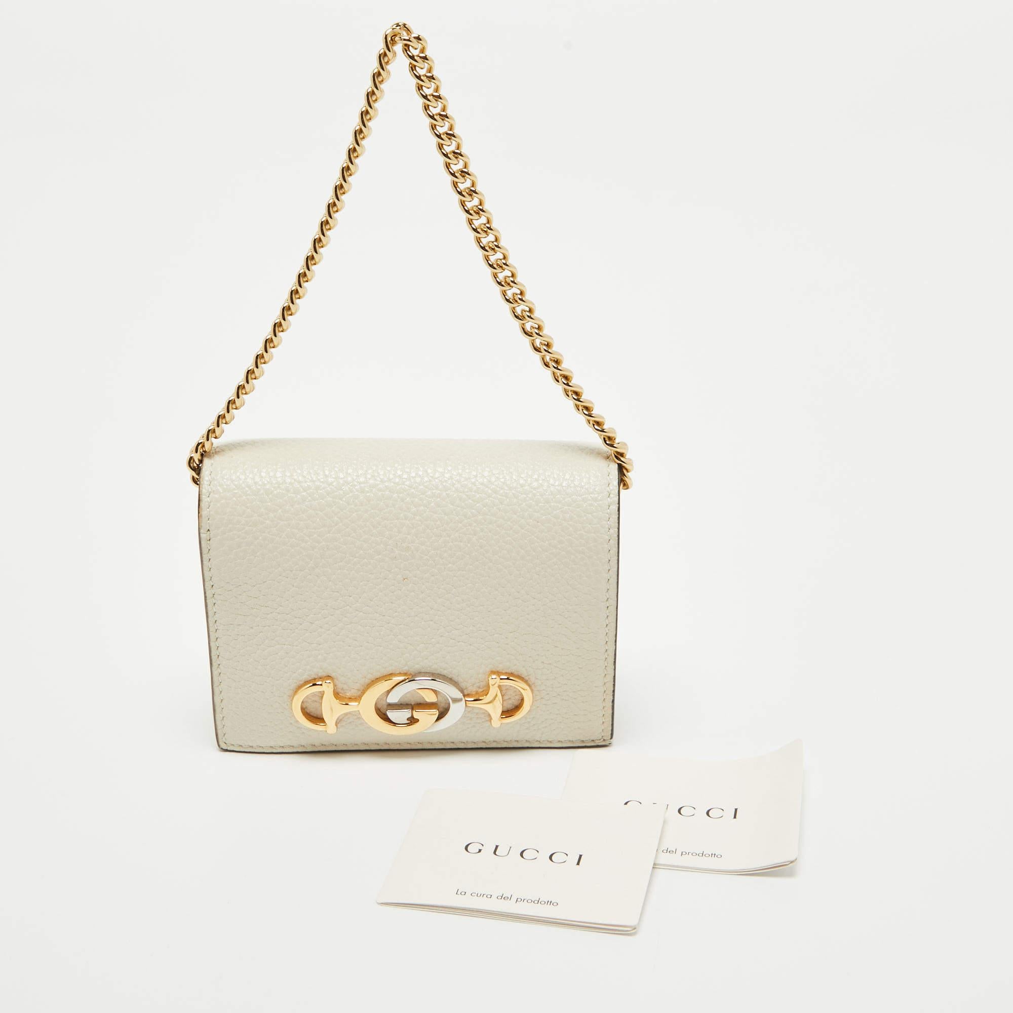 Gucci Off White Leather Zumi Wallet On Chain 2