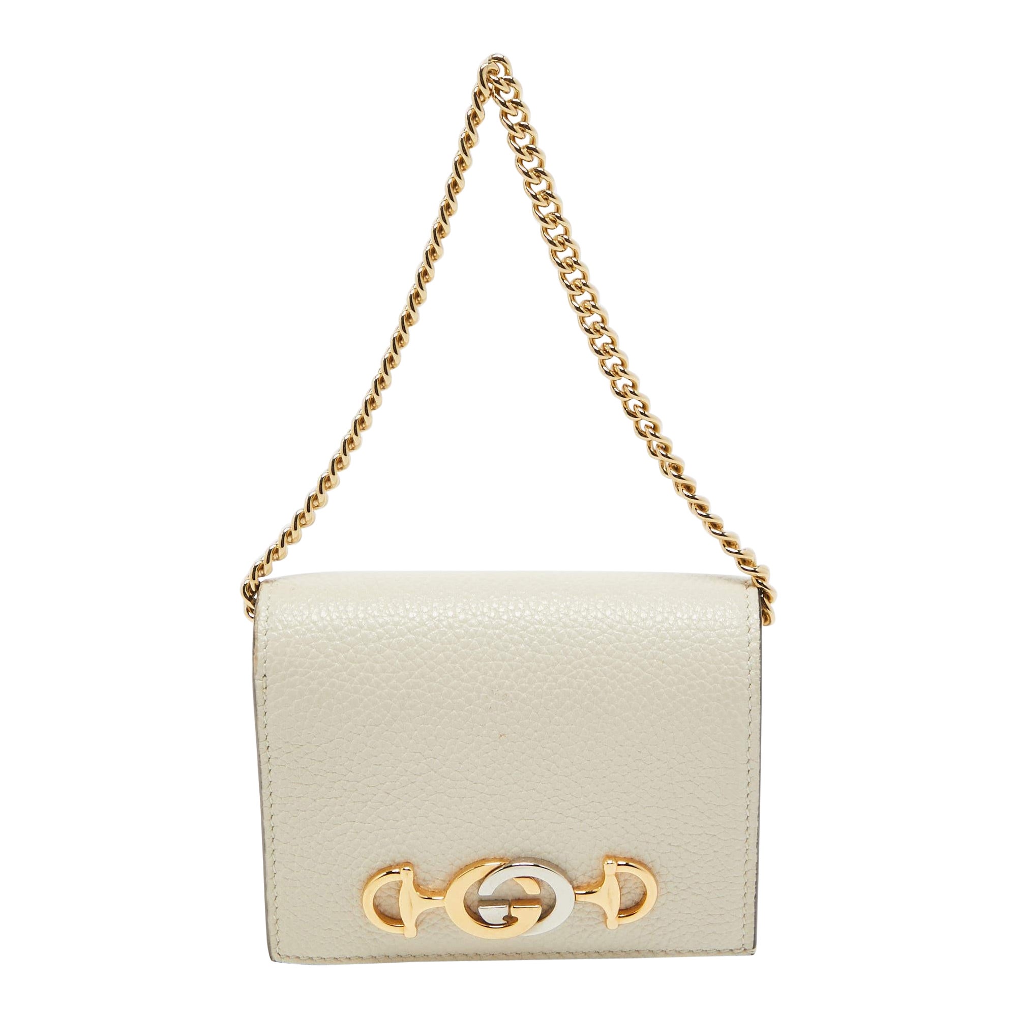Gucci Off White Leather Zumi Wallet On Chain