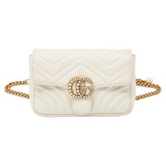 Gucci Off White Matelassé Leather GG Pearl Marmont Chain Belt Bag
