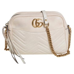 Gucci Off White Matelassé Leather Medium GG Marmont Shoulder Bag