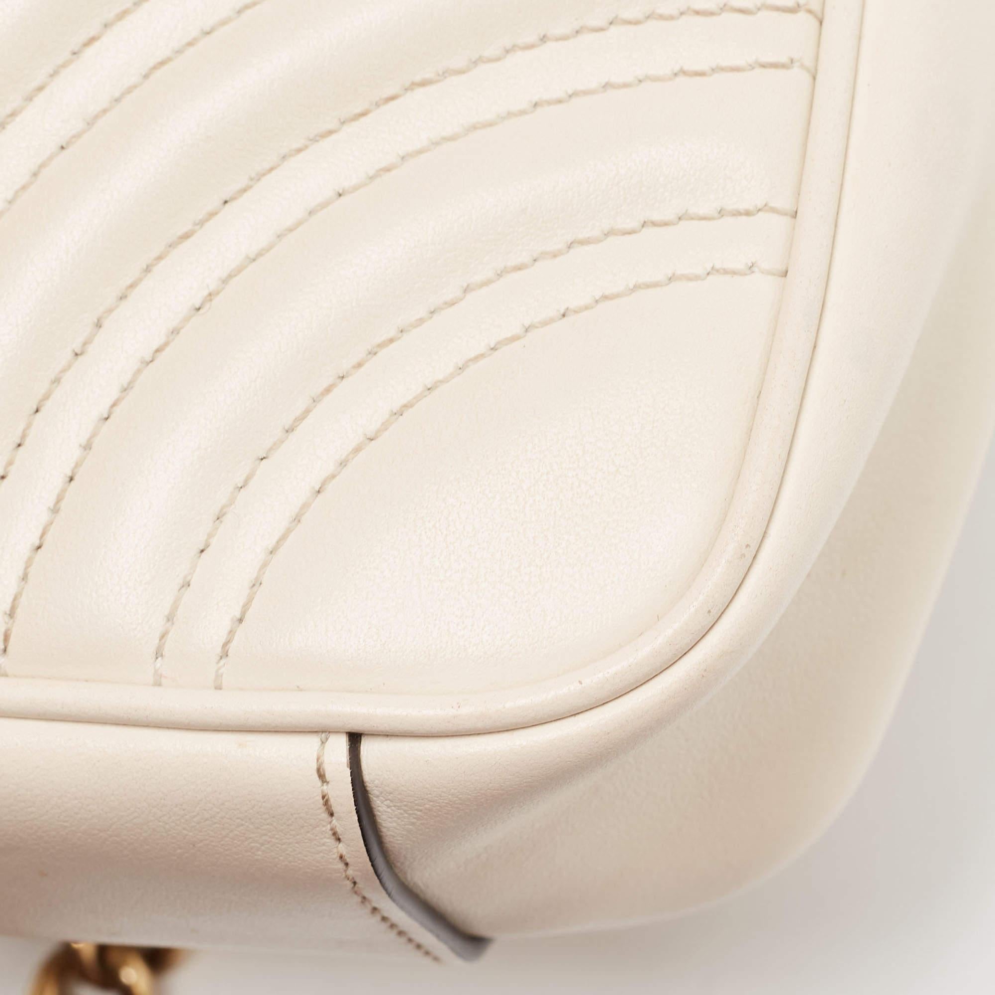 Gucci Off White Matelassé Leather Mini GG Marmont Shoulder Bag 8