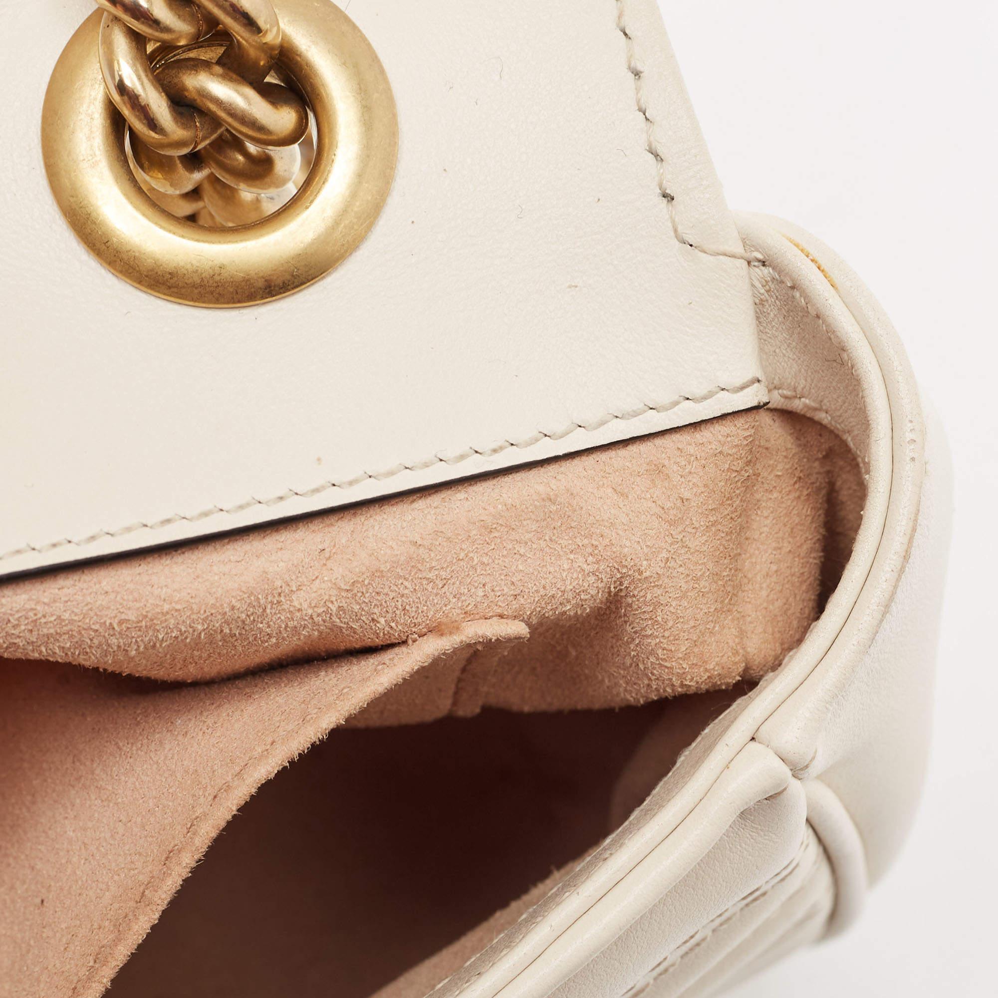 Gucci Off White Matelassé Leather Mini GG Marmont Shoulder Bag 9