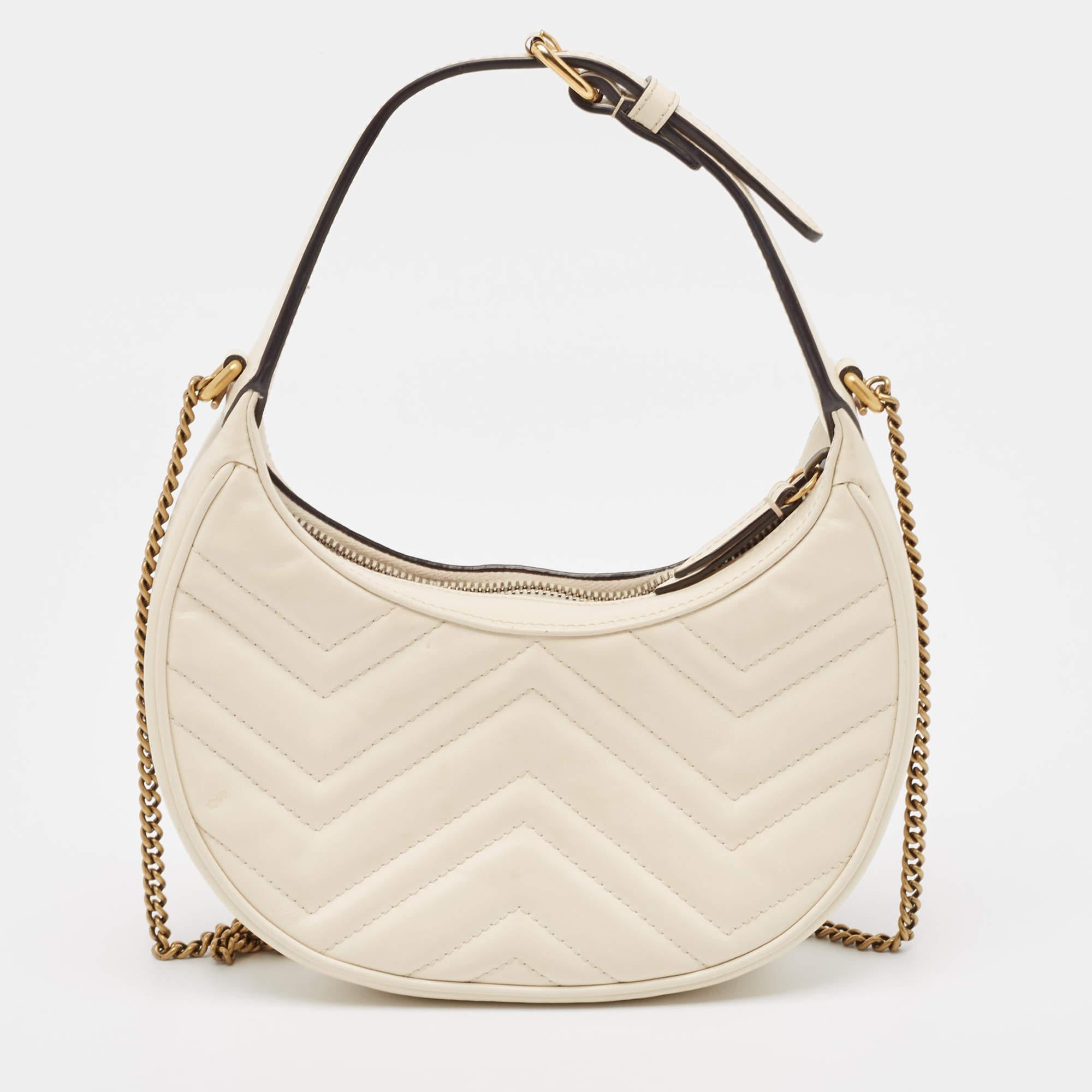 Women's Gucci Off White Matelasse Leather Mini GG Marmont Shoulder Bag