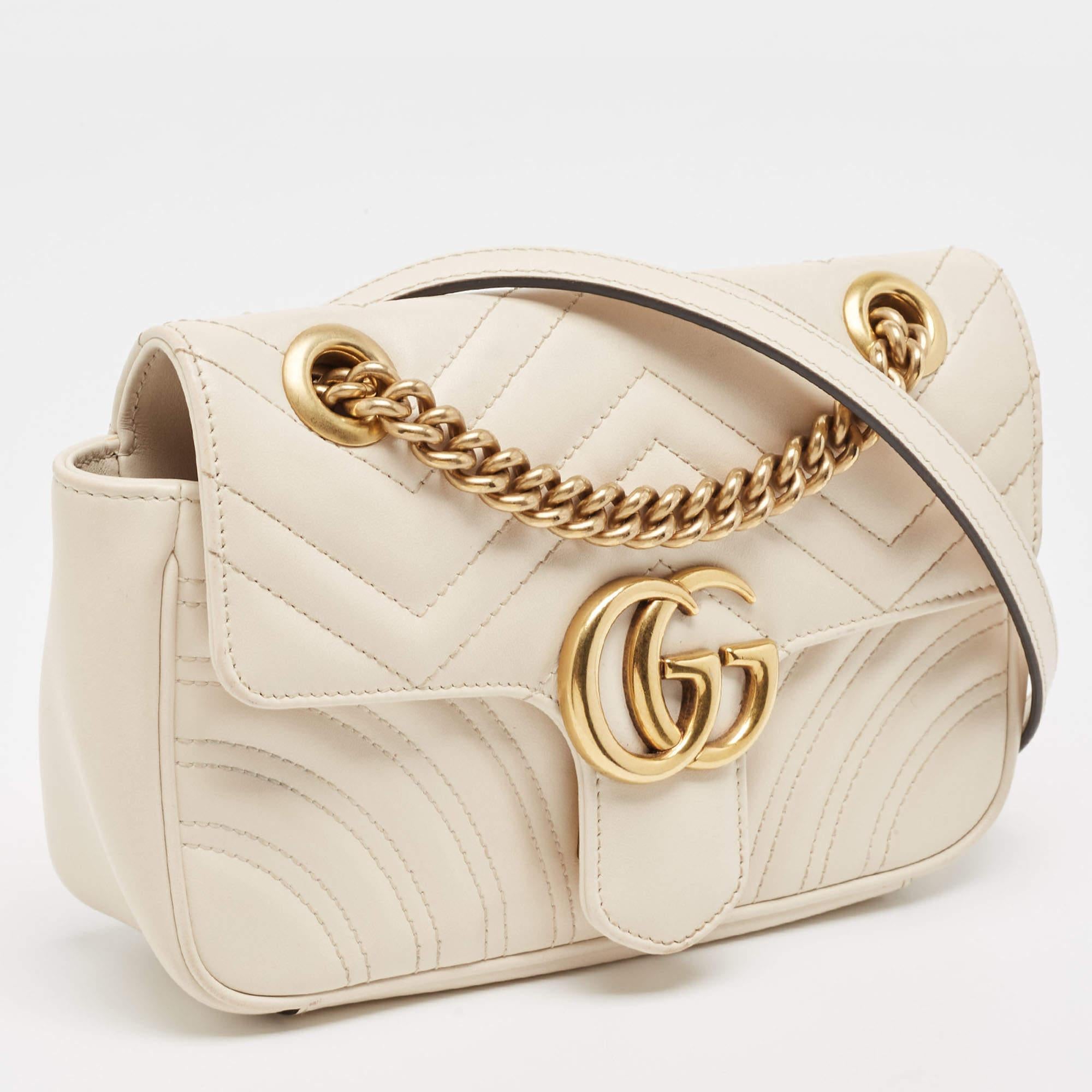 Women's Gucci Off White Matelassé Leather Mini GG Marmont Shoulder Bag