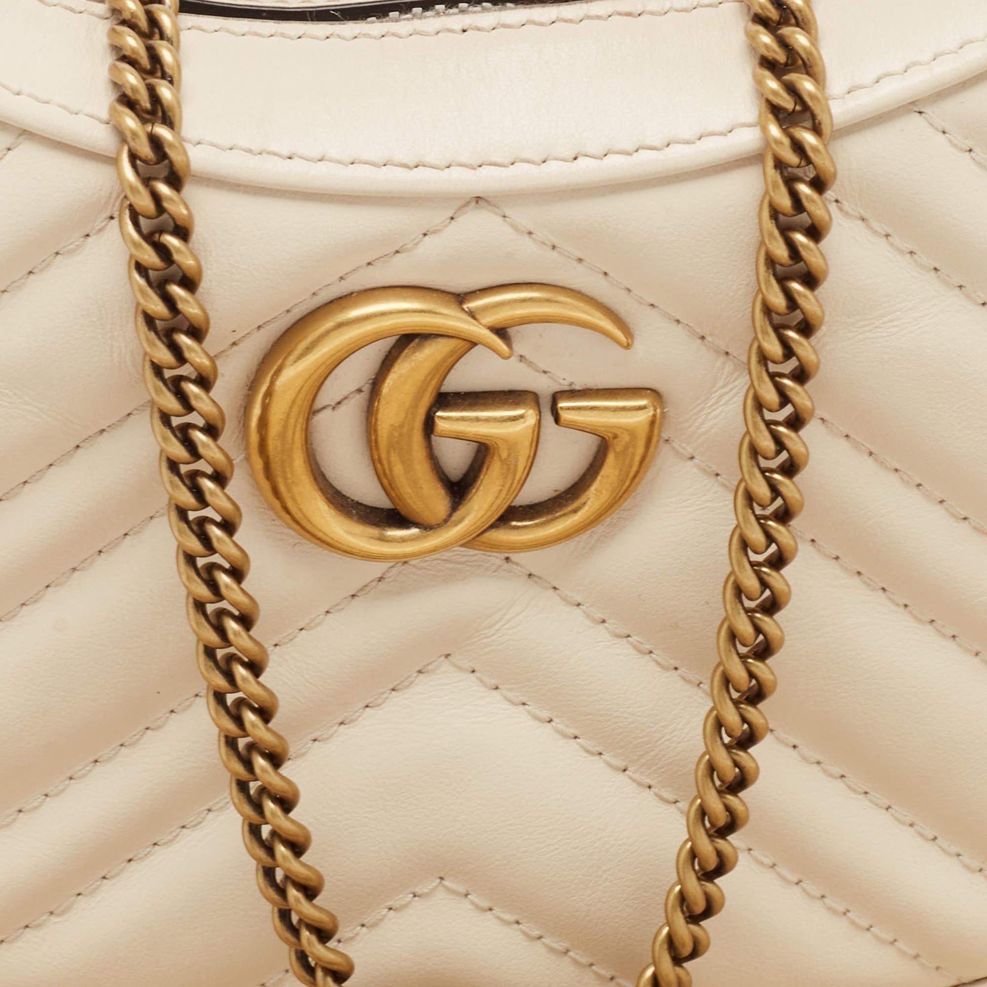 Gucci Off White Matelasse Leather Mini GG Marmont Shoulder Bag 1