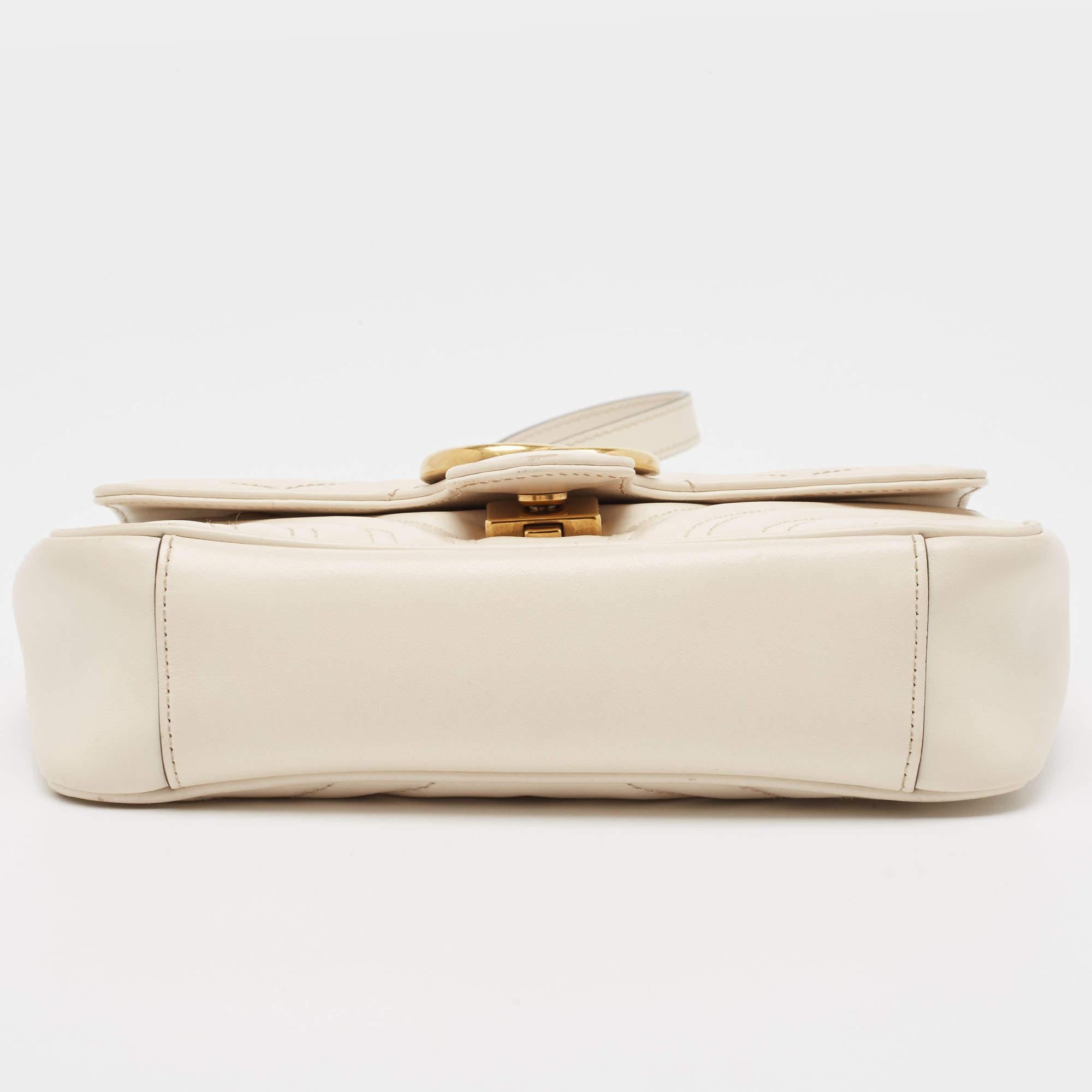 Gucci Off White Matelassé Leather Mini GG Marmont Shoulder Bag 1