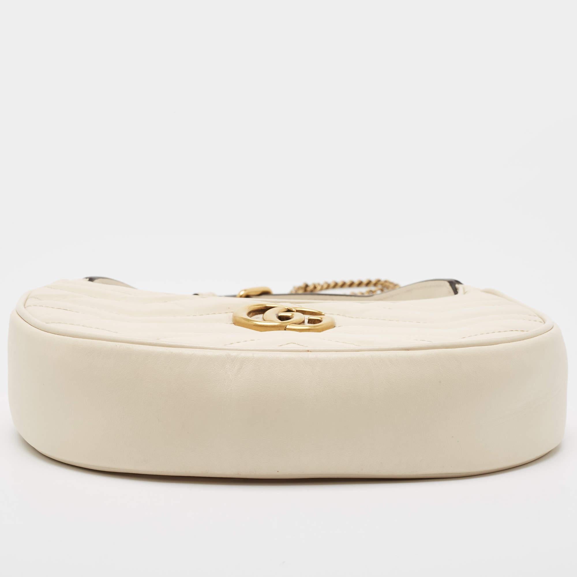 Gucci Off White Matelasse Leather Mini GG Marmont Shoulder Bag 2
