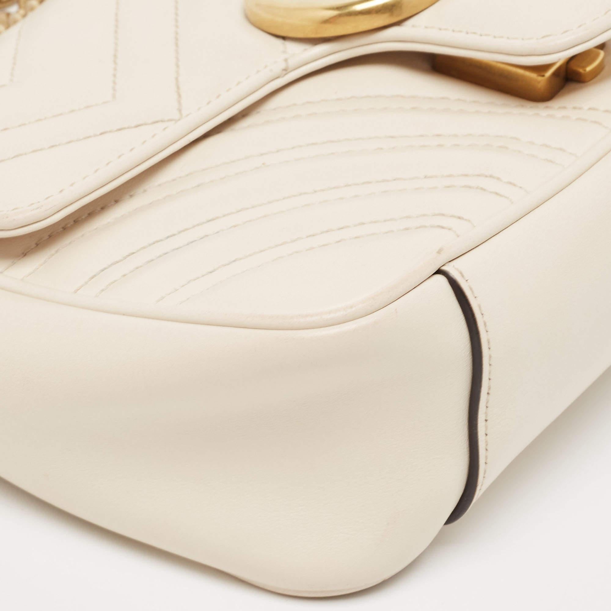 Gucci Off White Matelassé Leather Mini GG Marmont Shoulder Bag 2