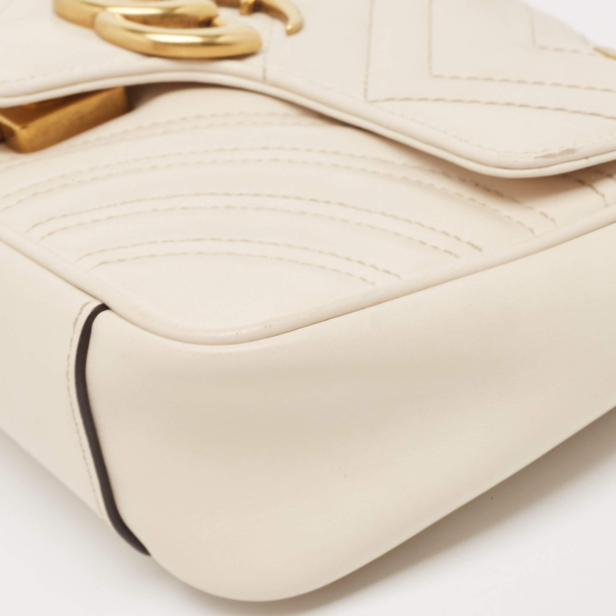 Gucci Off White Matelassé Leather Mini GG Marmont Shoulder Bag 3