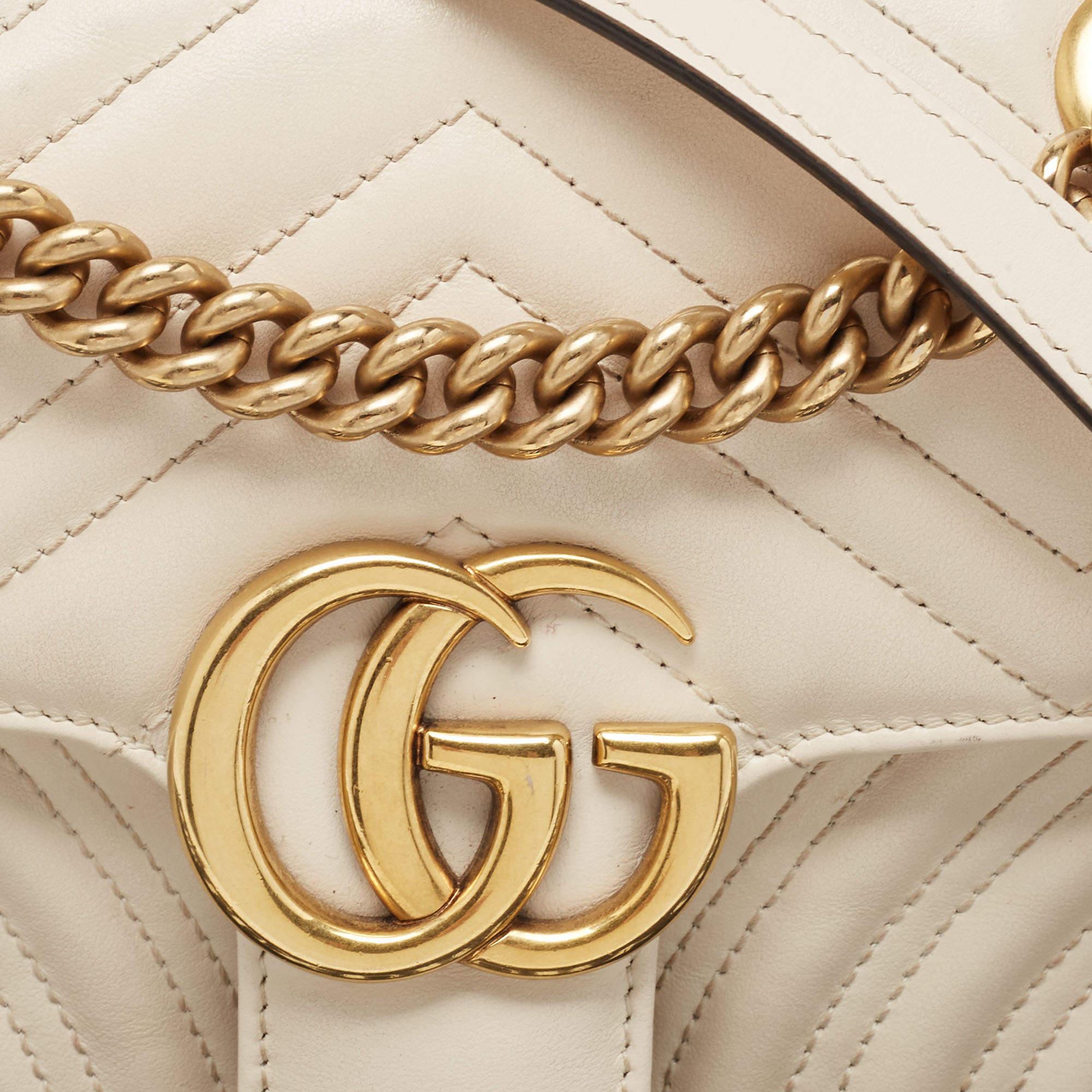 Gucci Off White Matelassé Leather Mini GG Marmont Shoulder Bag 4